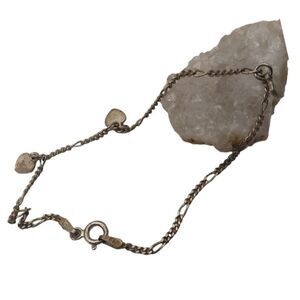 925 Italy antique solid‎ silver heart bracelet dainty elegant B0204